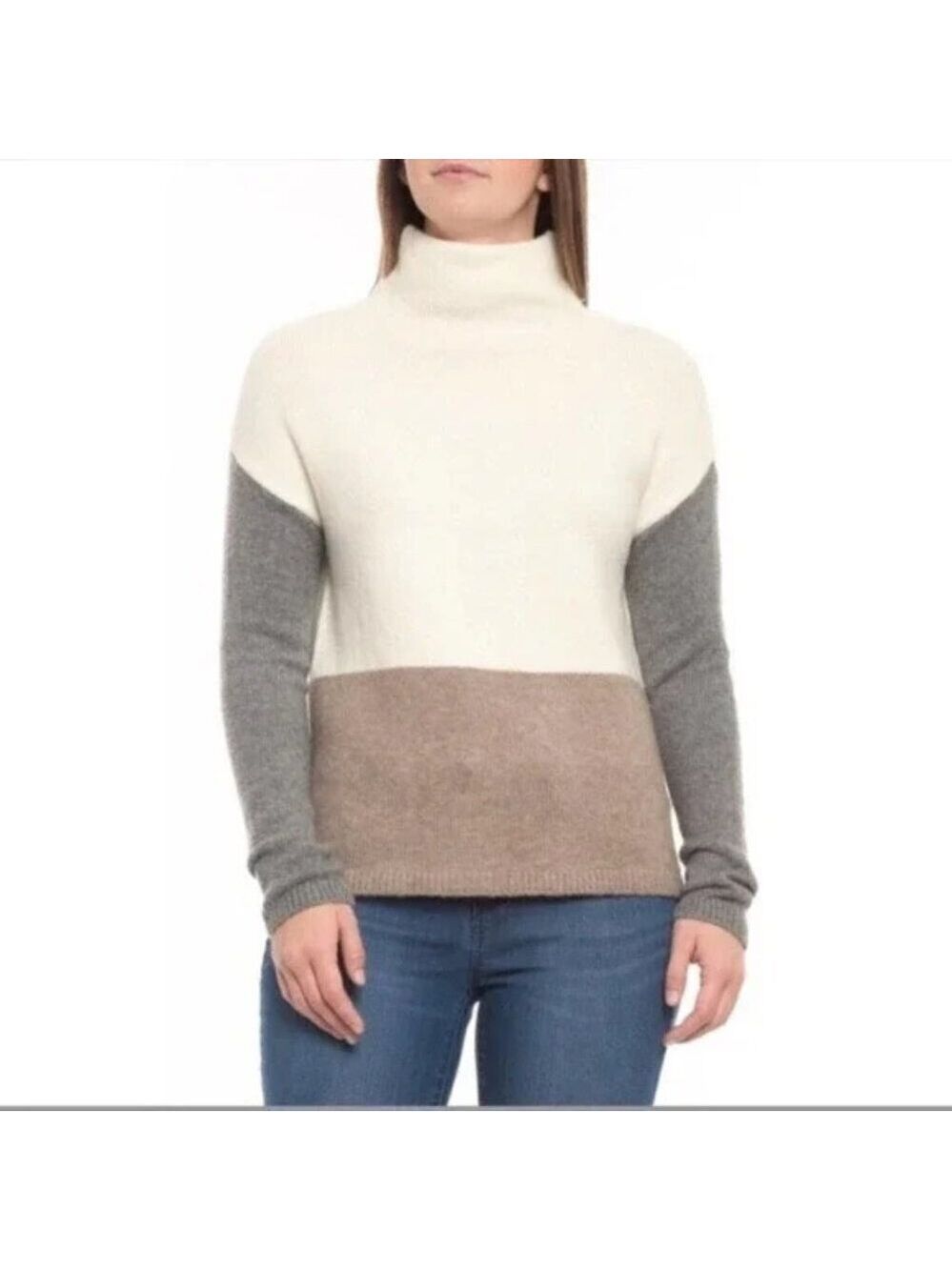 C&C California Wool Blend Color Block Funnel Neck Sweater L